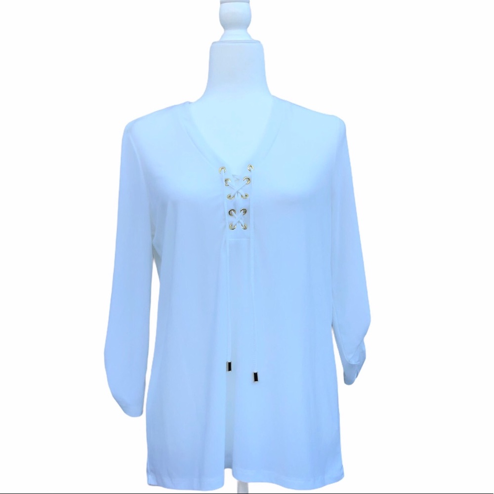 Chaus New York laced up white top